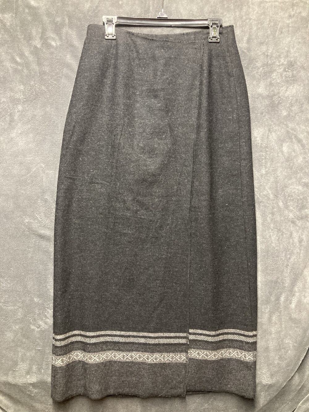 Vintage Eddie Bauer Wrap Maxi Skirt Size 8 Recycled Wool Gray Southwestern Long